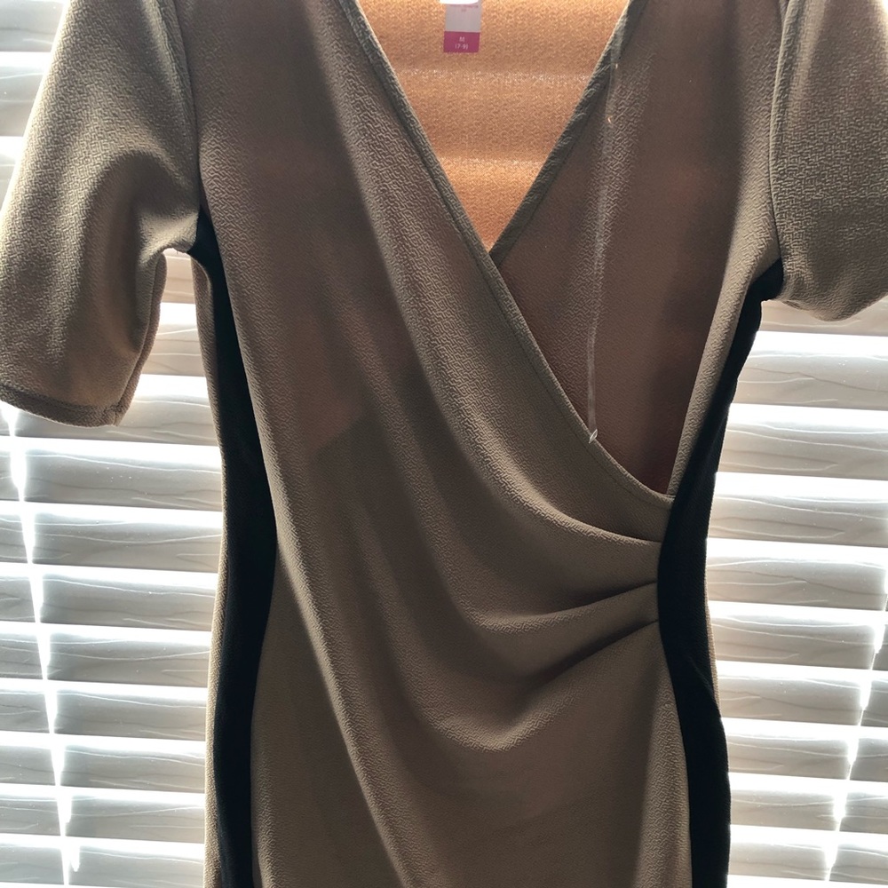 Tan and black wrap dress